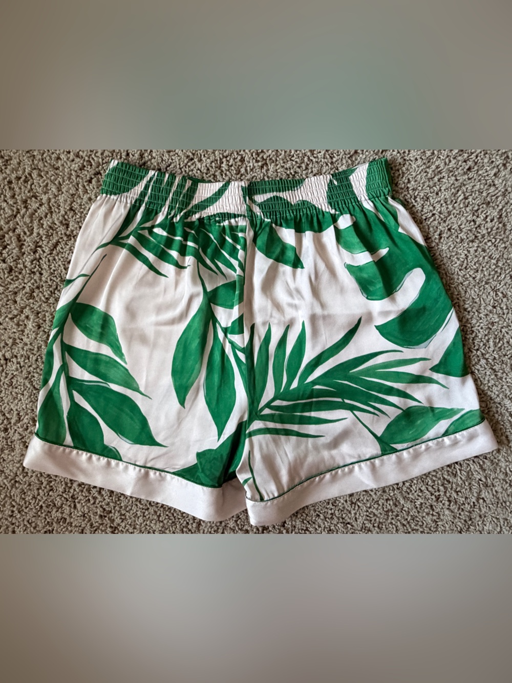H&M White Shorts with Green Tropical Leaf Print